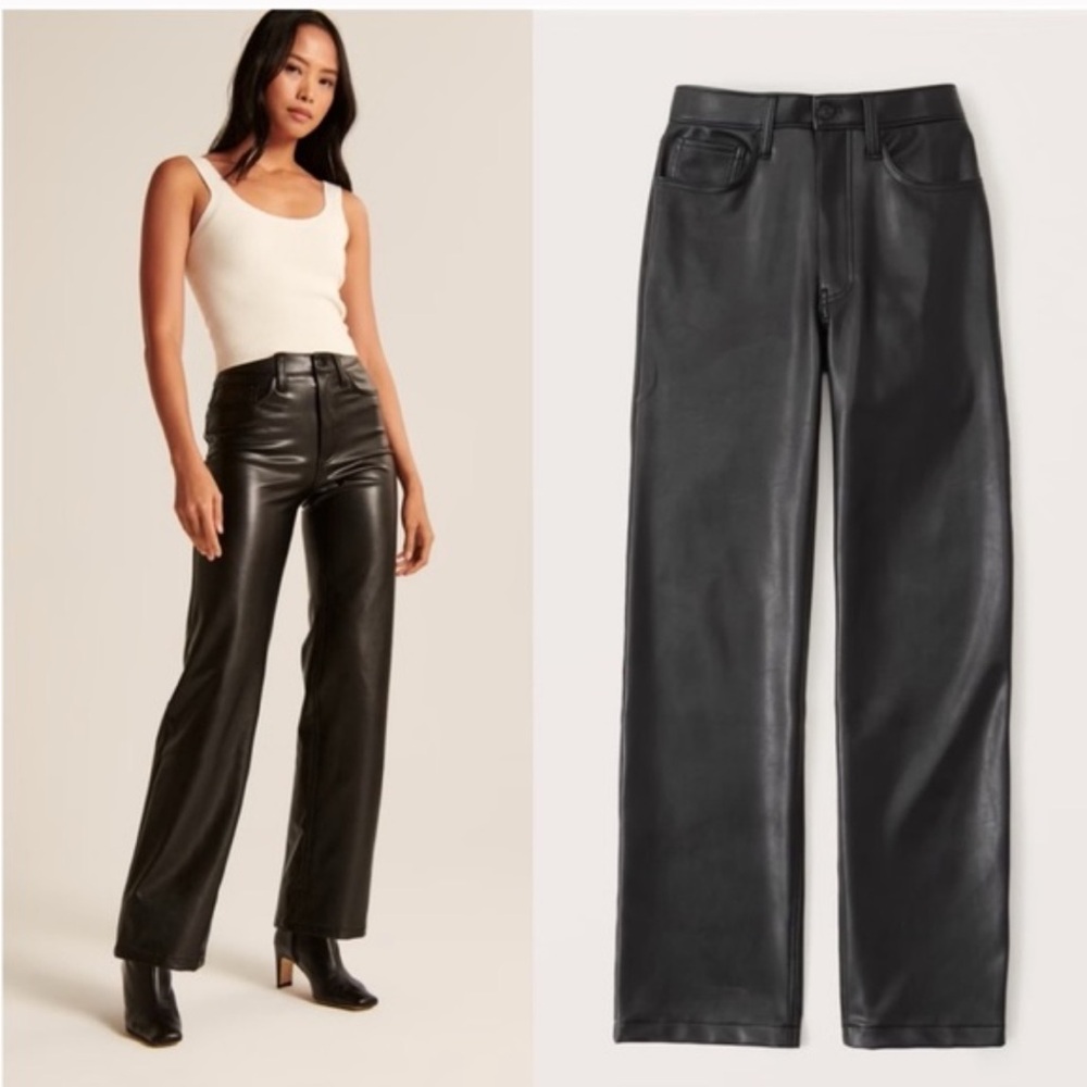 Abercrombie & Fitch The Ankle Straight Ultra High Rise Short Faux Leather Pants